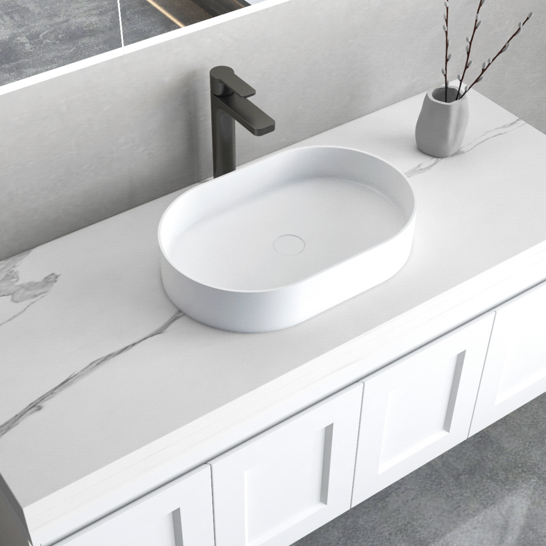 Otti Matte White Noosa Solid Surface Basin 585 X 385 X 110 Mm (No Overflow)