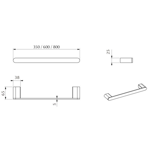BELLA VISTA SUPRA SINGLE TOWEL RAIL 350MM GUN METAL
