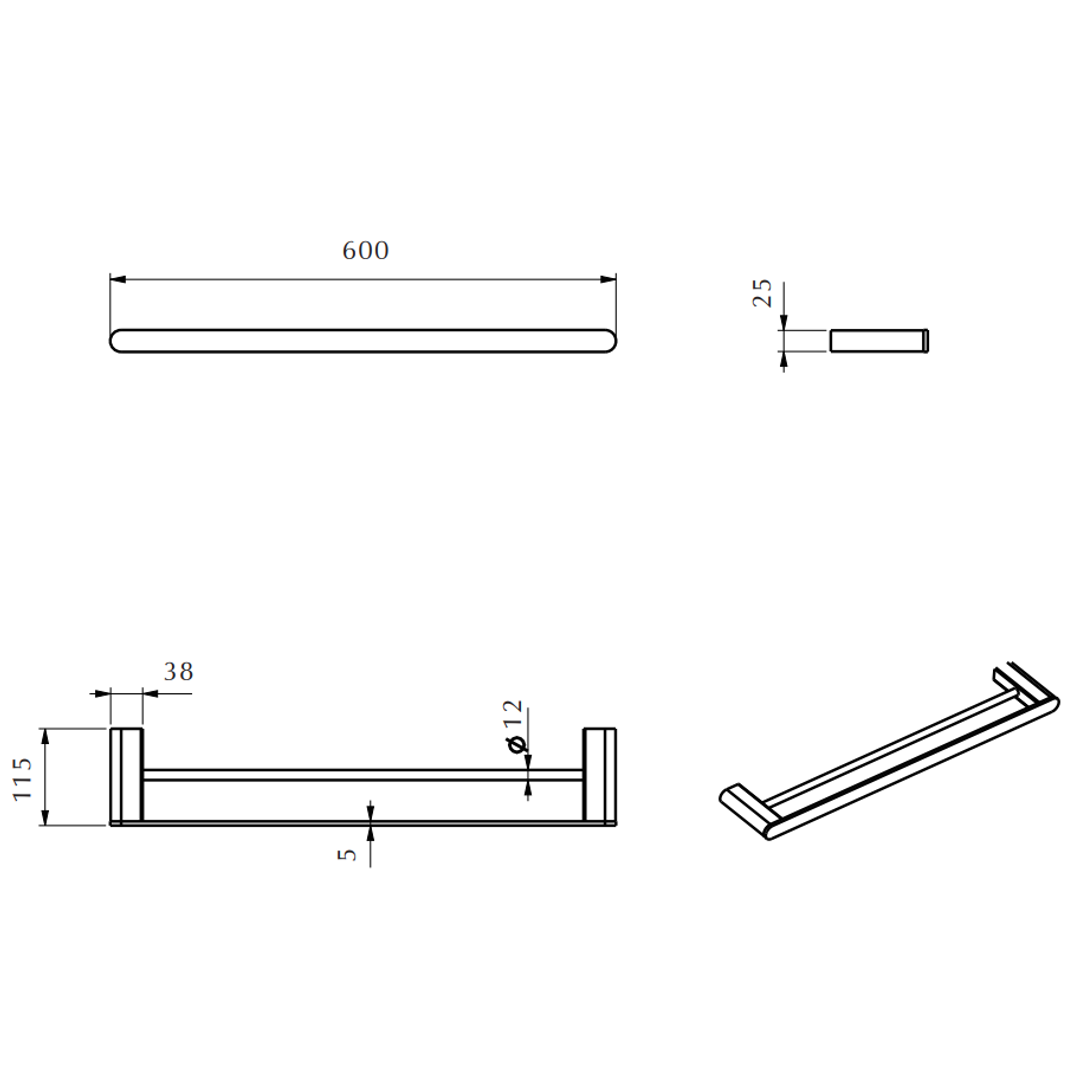 Bella Vista Supra Double Towel Rail 600Mm Chrome