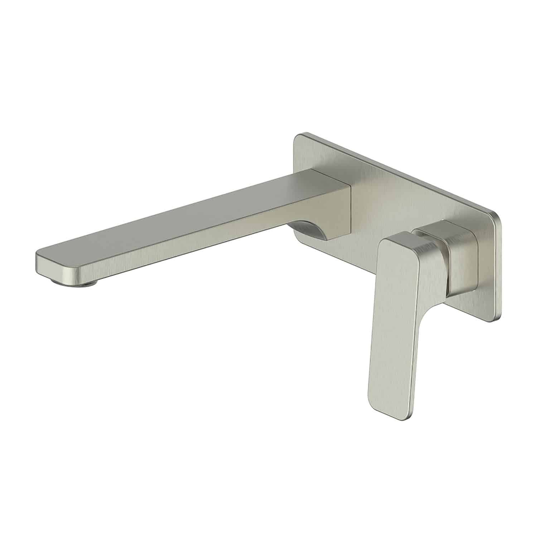 Greens Swept Wall Basin Mixer with Plate Fixed Spout Brushed Nickel