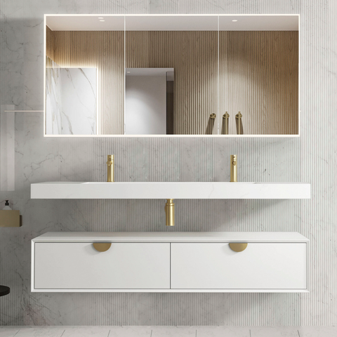 Otti Moonlight Wall Hung Cabinet White (Gold Handle)