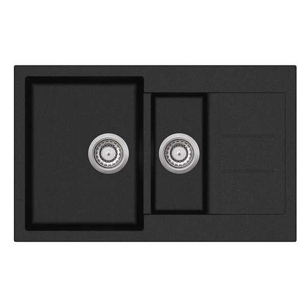 OTTI 1 1/2 BLACK KITCHEN SINK WITH DRAINER 800X500 BOWLS 330X436X200 & 160X345X120