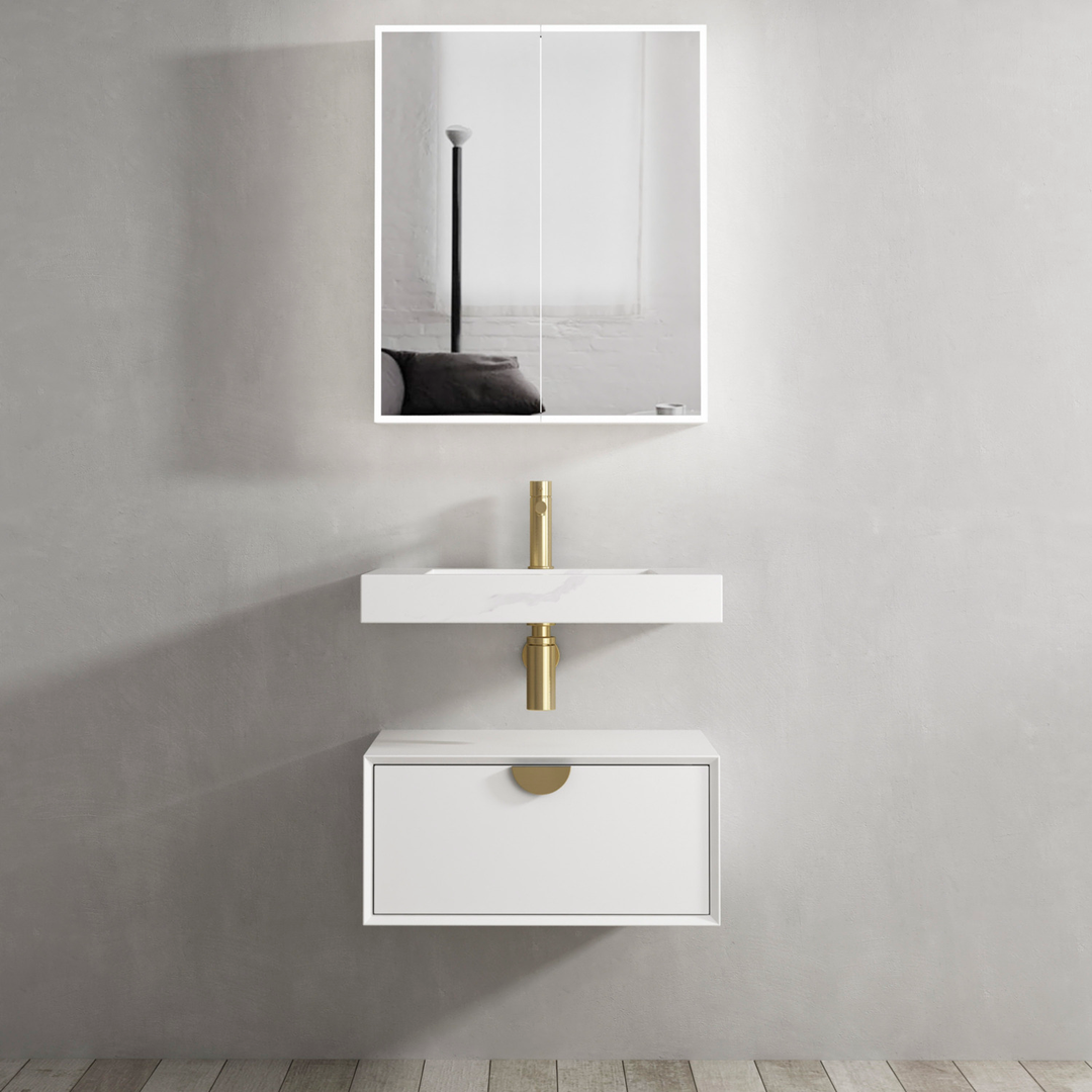 Otti Moonlight Wall Hung Cabinet 600 Single Basin(Gold Handle)