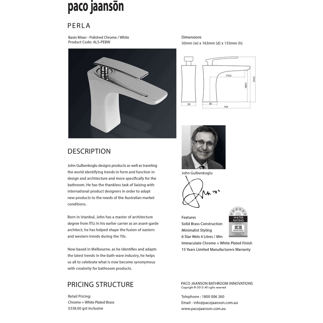 Paco Jaanson Perla Basin Mixer White/Chrome