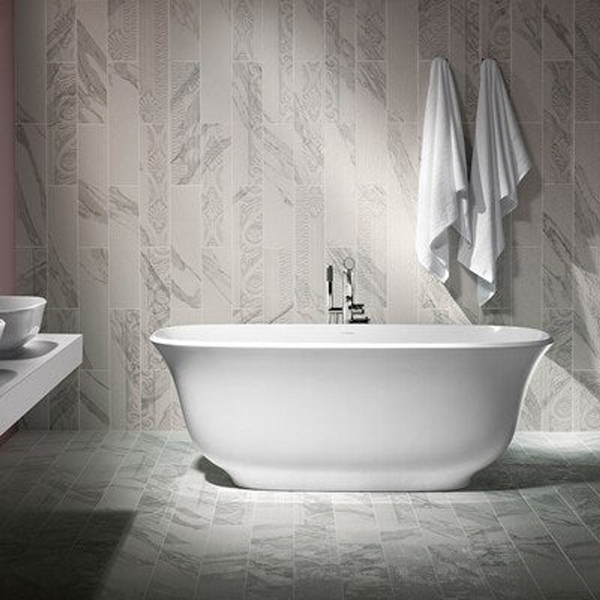 V+A Amiata Matte Stone Freestanding Bath No Overflow Quarrycast White Matte 1645mm