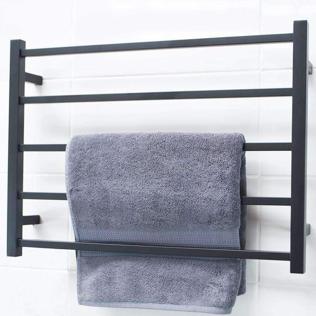 Radiant 5 Bar Heated Towel Ladder Black 750 X 550   Left Hand