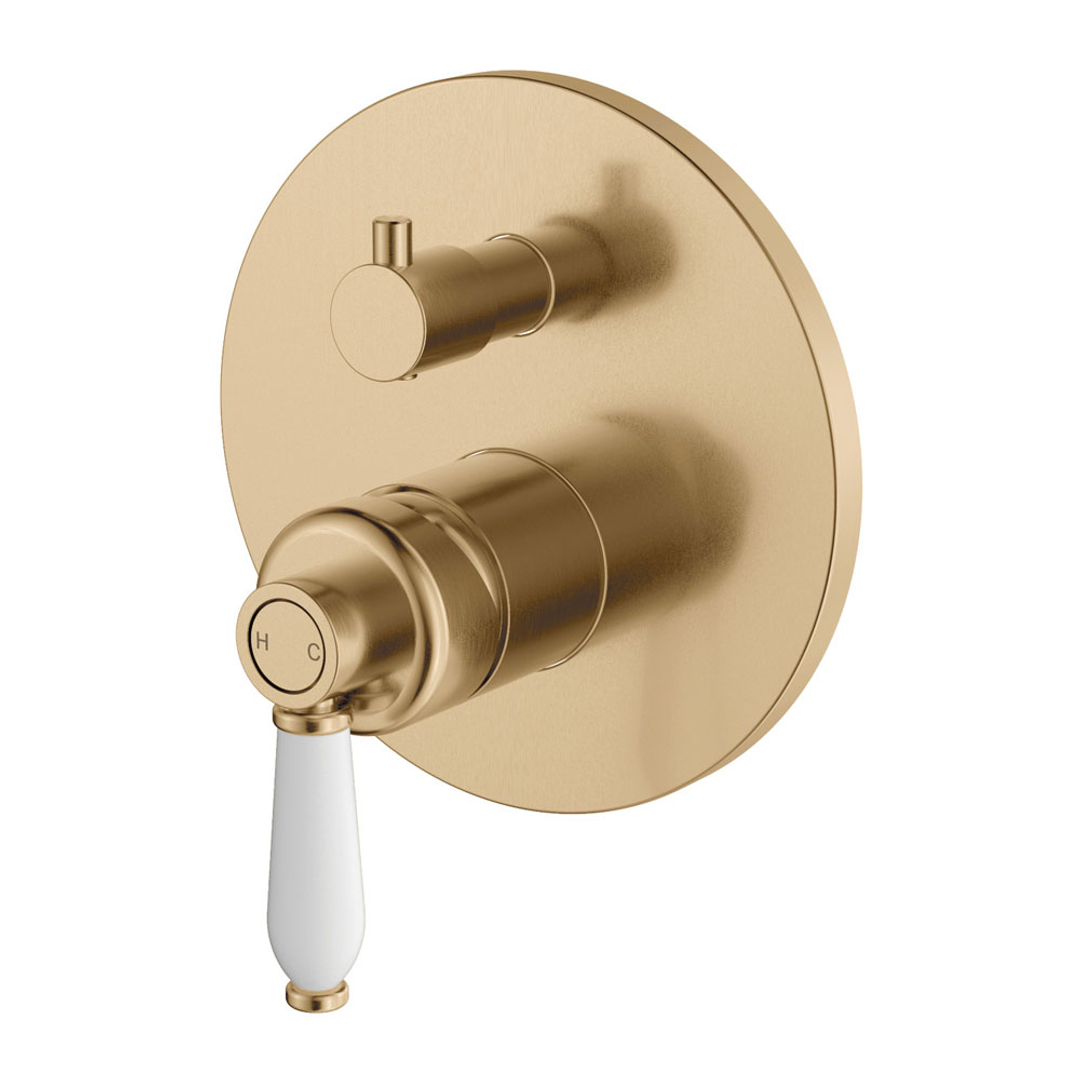 FIENZA ELEANOR WALL MIXER DIVERTER URBAN BRASS/WHITE CERAMIC HANDLE