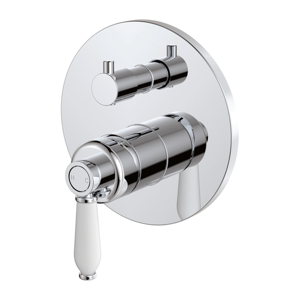 Fienza Eleanor Wall Mixer With Divertor Chrome With White Ceramic Handle
