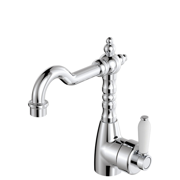 Fienza Eleanor Basin Mixer Shepherds Crook Chrome White Ceramic Handle 202103