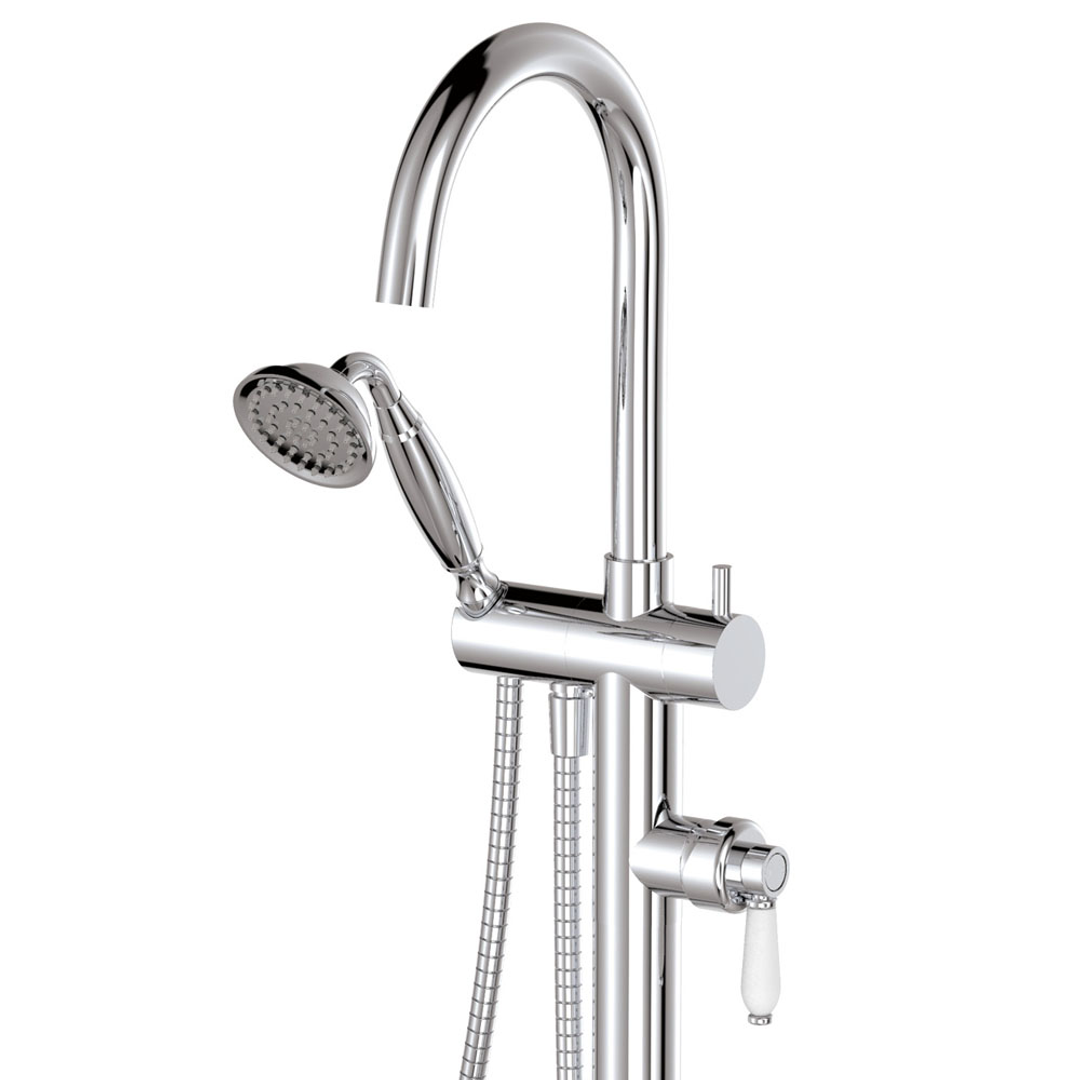 Fienza Eleanor Floor Mixer & Shower - Chrome/White Ceramic