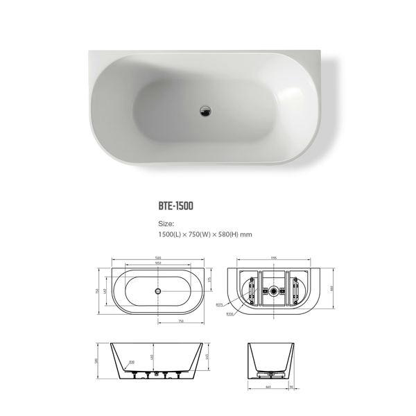 Bnk Naga Back To Wall Bath Gloss White 1500mm