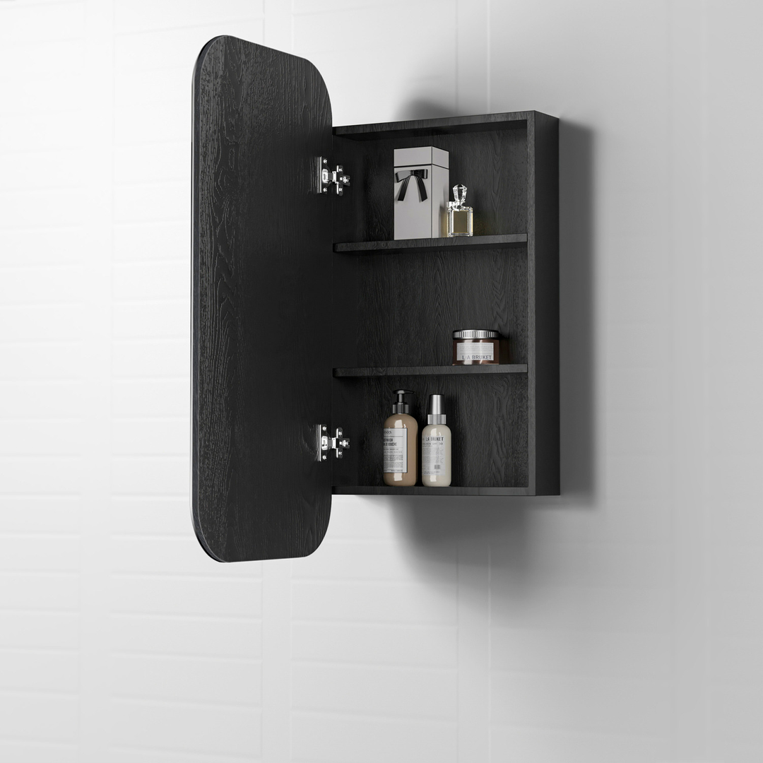 Otti Newport White Shaving Cabinet Black Oak - Soft Square Mirror