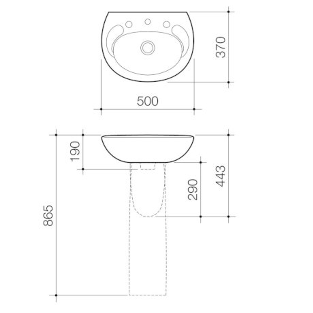 Caroma Concorde 500 Wall Basin White 3 Tap Hole