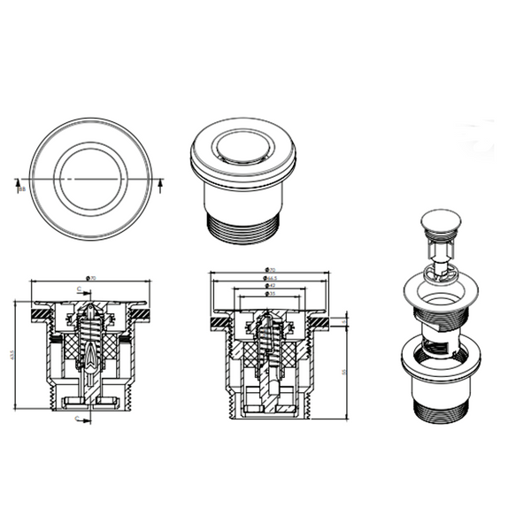 Bounty Basin Pop Down Waste 40Mm & 32Mm Of & Nof Black Chrome 21801.05
