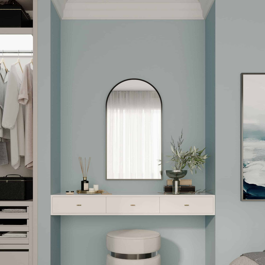 Remer Modern Arch Georgian Metal Framed Mirror With Mirage Magnifier