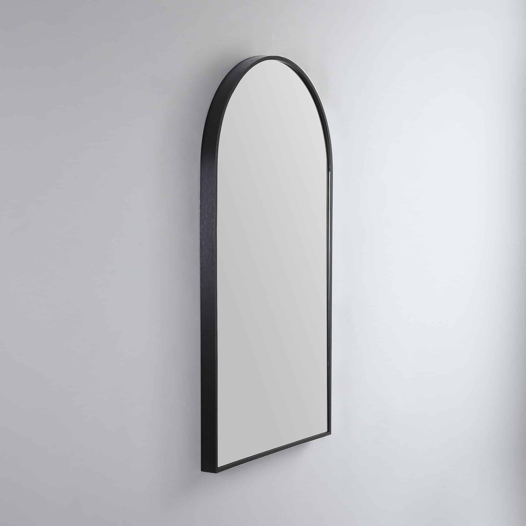 Remer Modern Arch Manhattan Black Framed Mirror With Mirage Magnifier