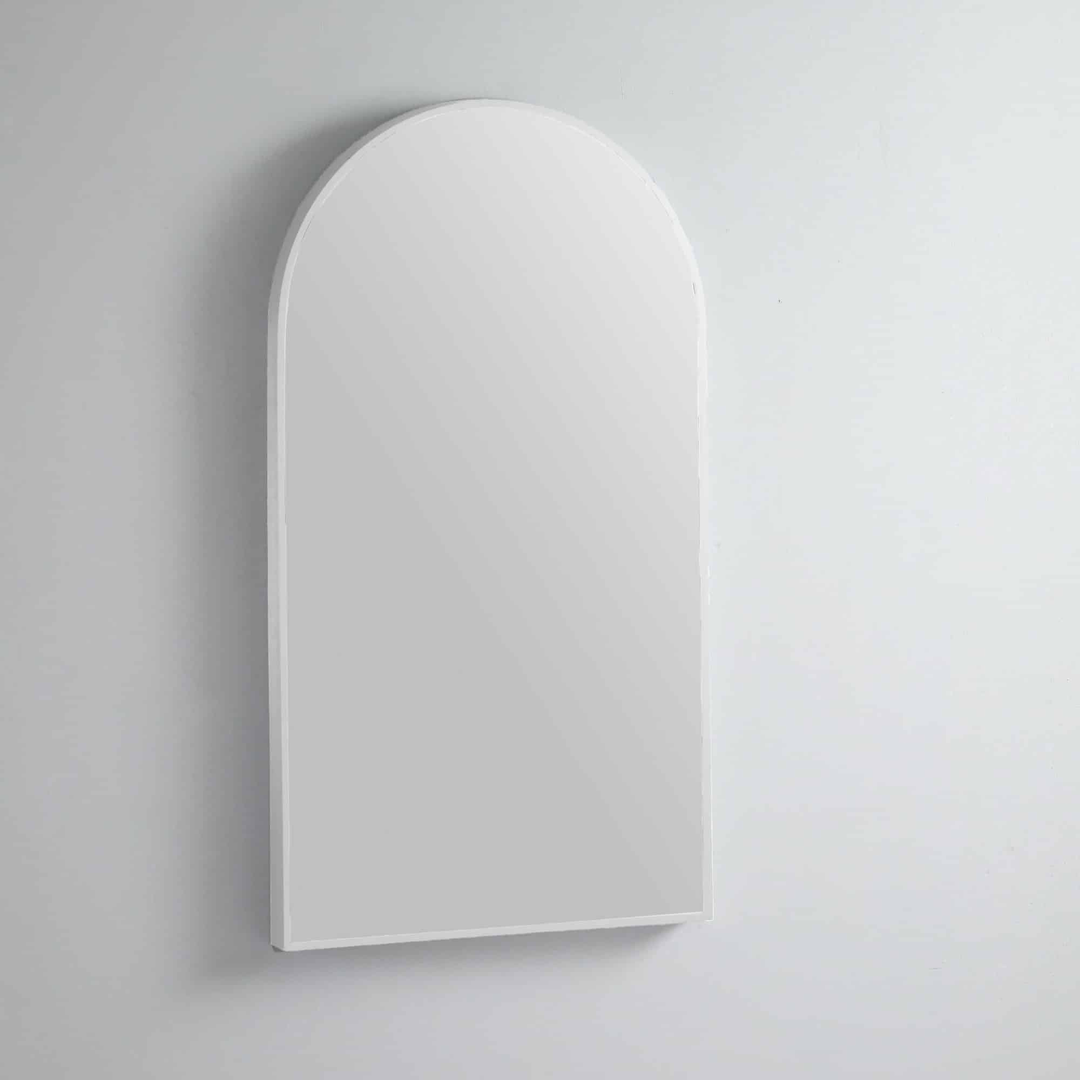 Remer Modern Arch Milano White Framed Mirror With Mirage Magnifier