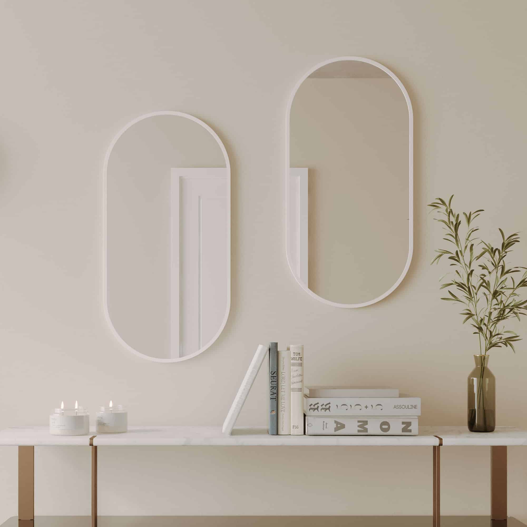 Remer Modern Oblong 460X910 Milano White Framed Mirror With Mirage Magnifier