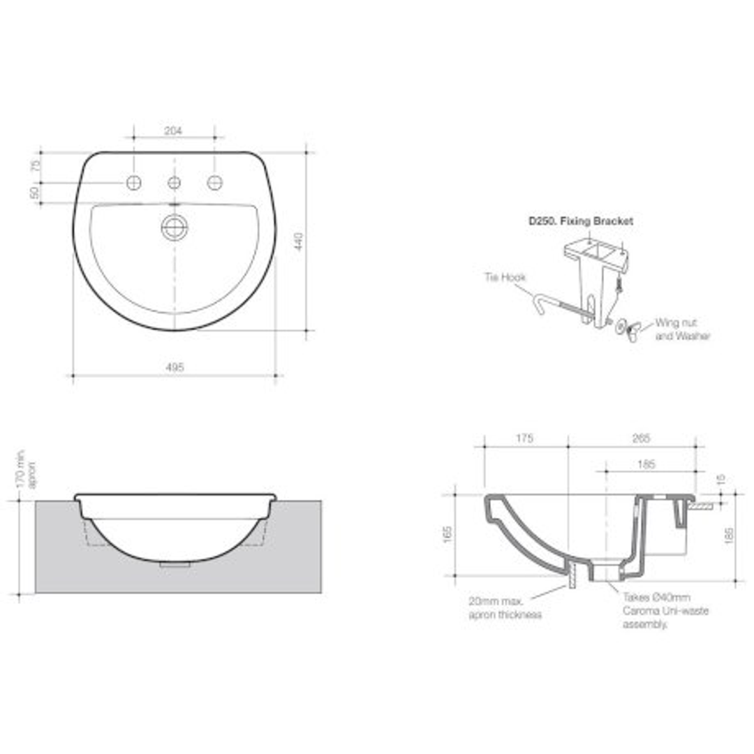 Caroma Cosmo Semi Recessed Basin 500mm X 440mm 1 Tap Hole White