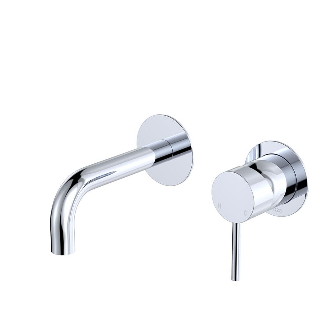 Fienza Kaya Chrome Basin/Bath Wall Mixer Set Round Plates 130Mm Outlet Lf Sus304