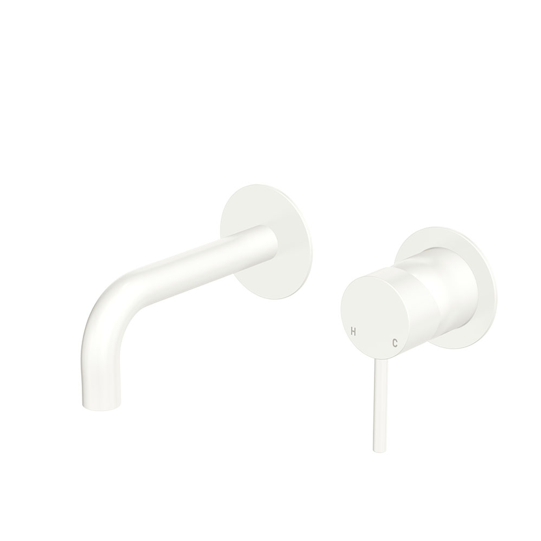 Fienza Kaya Matte White Basin/Bath Wall Mixer Set Round Plates 130Mm Outlet Lf Sus304