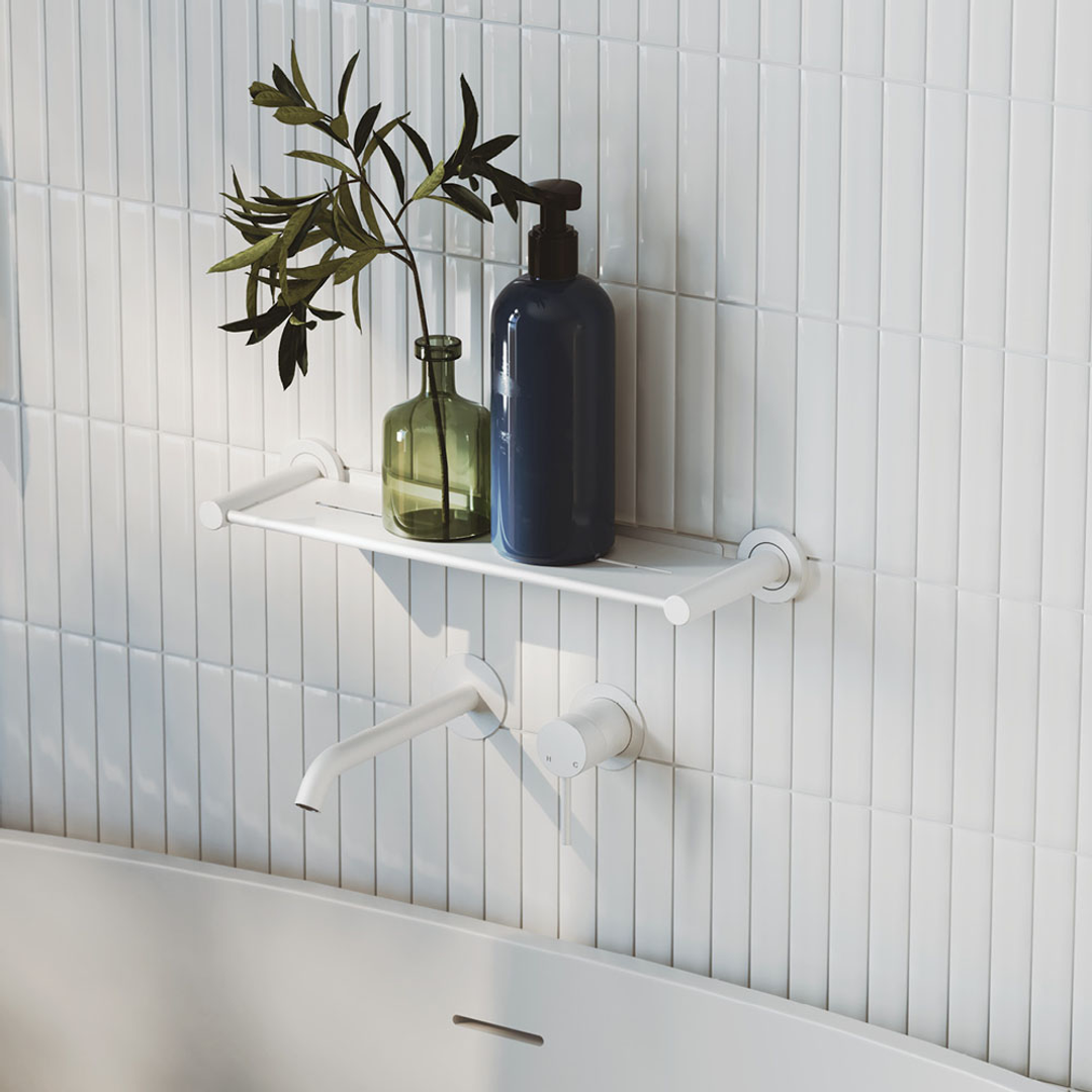 Fienza Kaya Basin/Bath Wall Mixer Set Round Plates 200Mm Outlet - Matte White