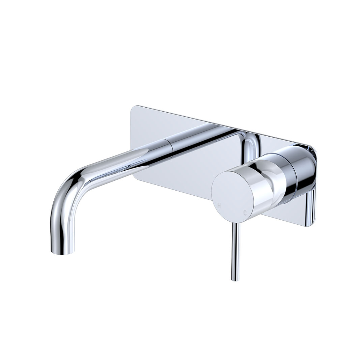 Fienza Kaya Chrome Basin/Bath Wall Mixer Set Rectangular Plate 130Mm Outlet Lf Sus304