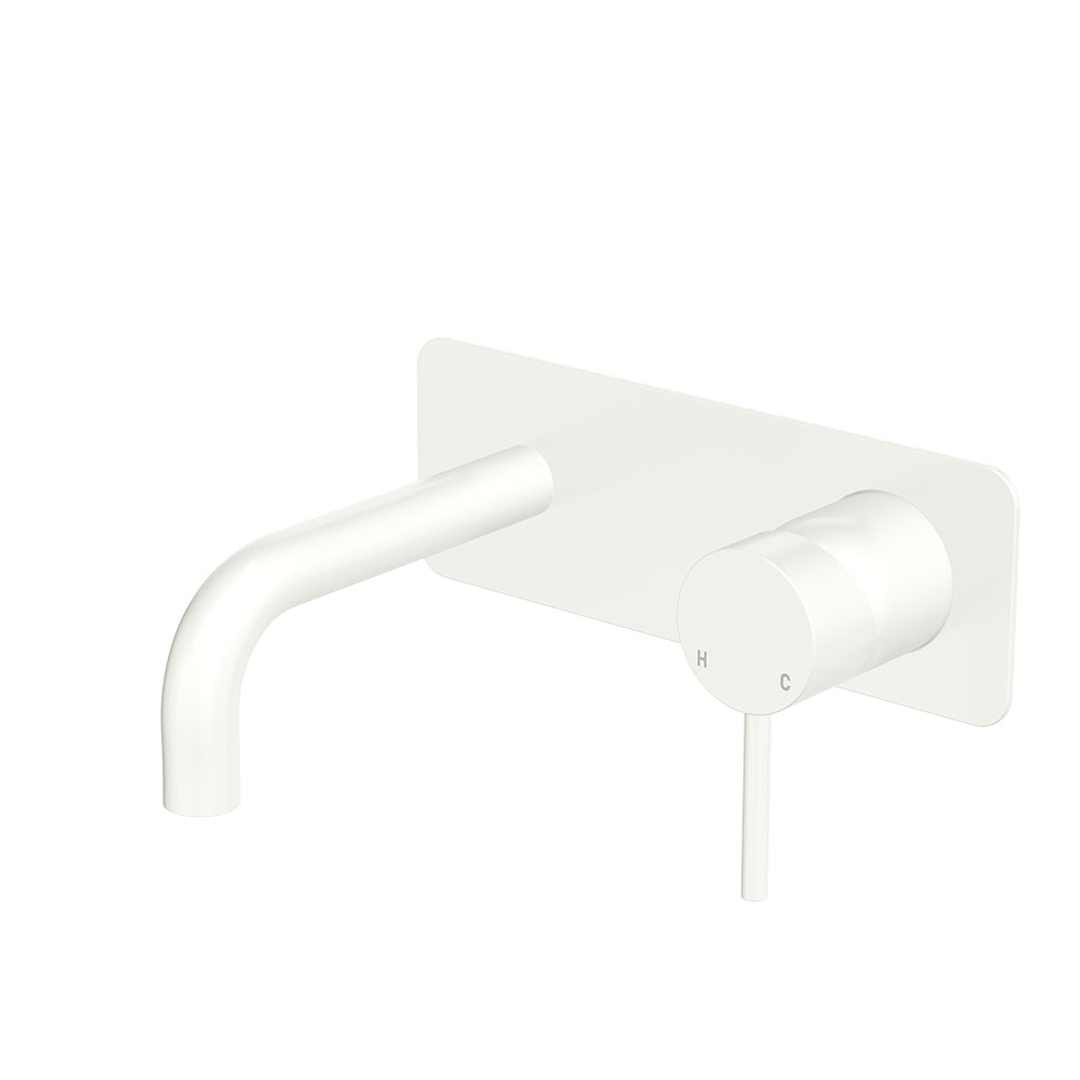 Fienza Kaya Matte White Basin/Bath Wall Mixer Set Rectangular Plate 130Mm Outlet Lf Sus304