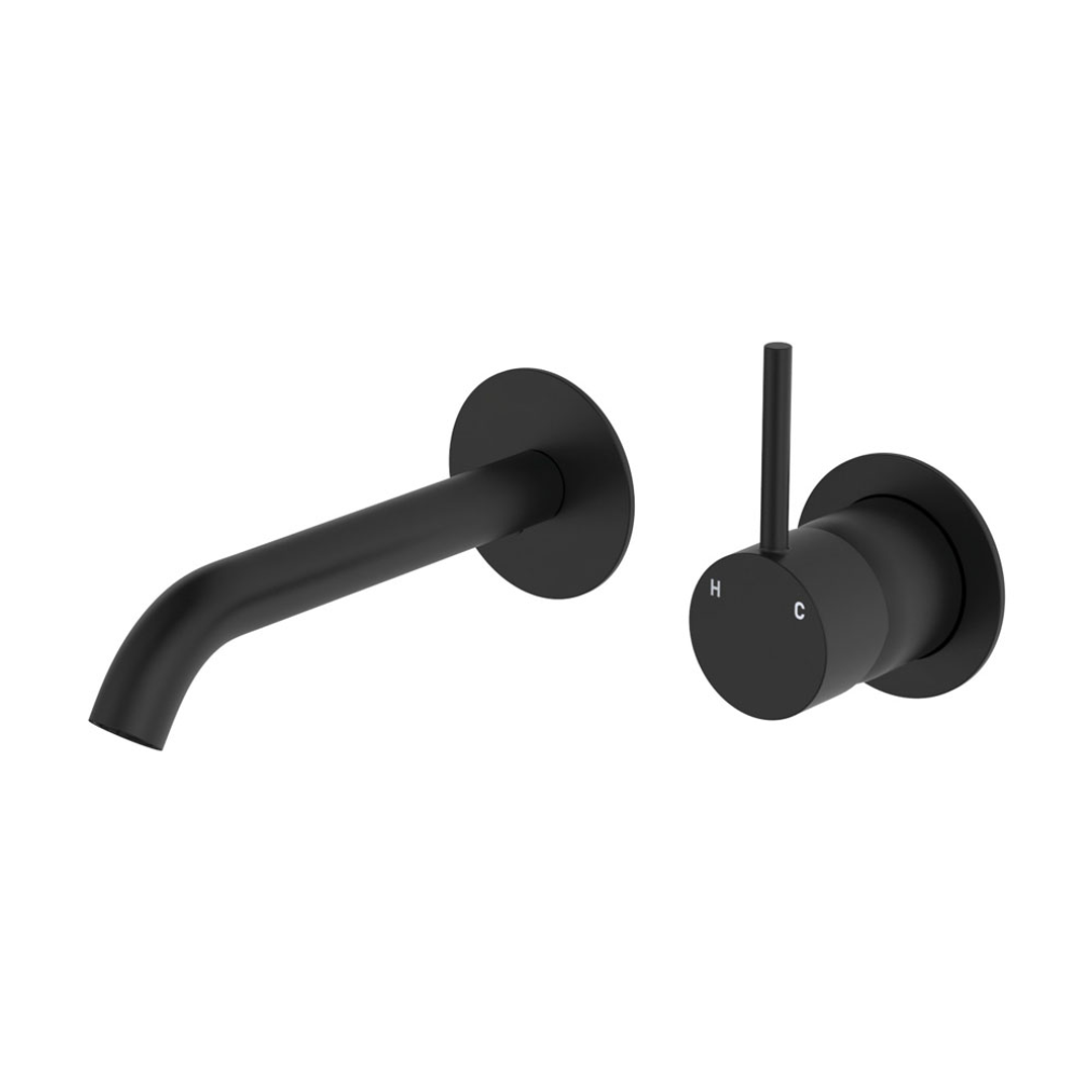 Fienza Kaya Matte Black Up Basin/Bath Wall Mixer Set Round Plates 160Mm Outlet Lf Sus304