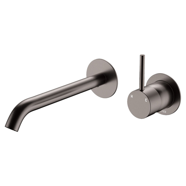 Fienza Kaya Up Basin/Bath Wall Mixer Set Round Plates 200mm Outlet Gun Metal
