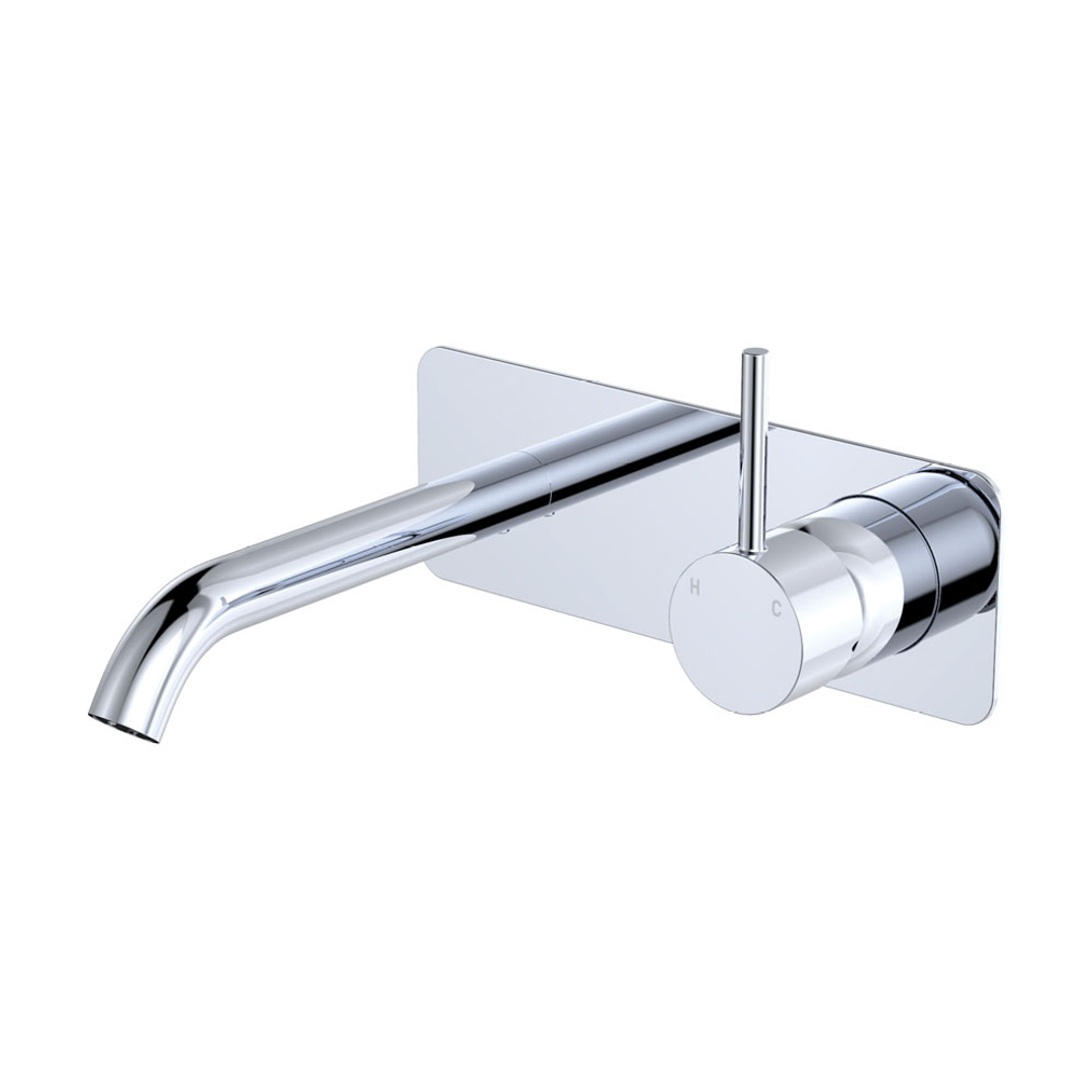 Fienza Kaya Up Basin/Bath Wall Mixer Set 160mm Outlet Set Rectangular Plate - Chrome/Chrome