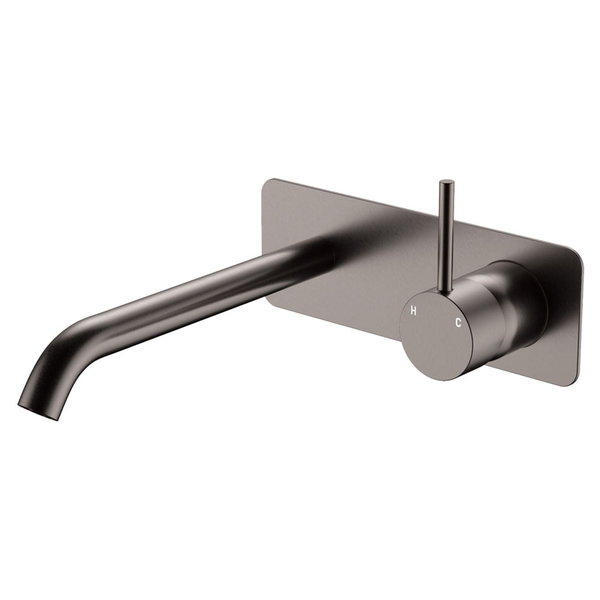 Fienza Kaya Up Basin/Bath Wall Mixer Set Rectangular Plate 200mm Outlet Gun Metal