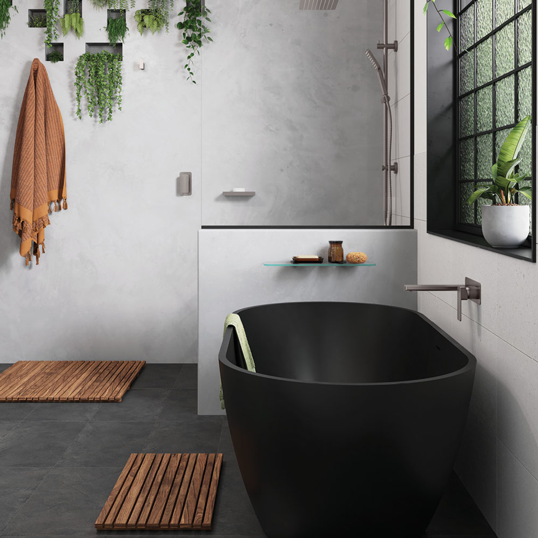 Fienza Tono Basin/Bath Wall Mixer 160mm Outlet Set Small Square Plates Gun Metal