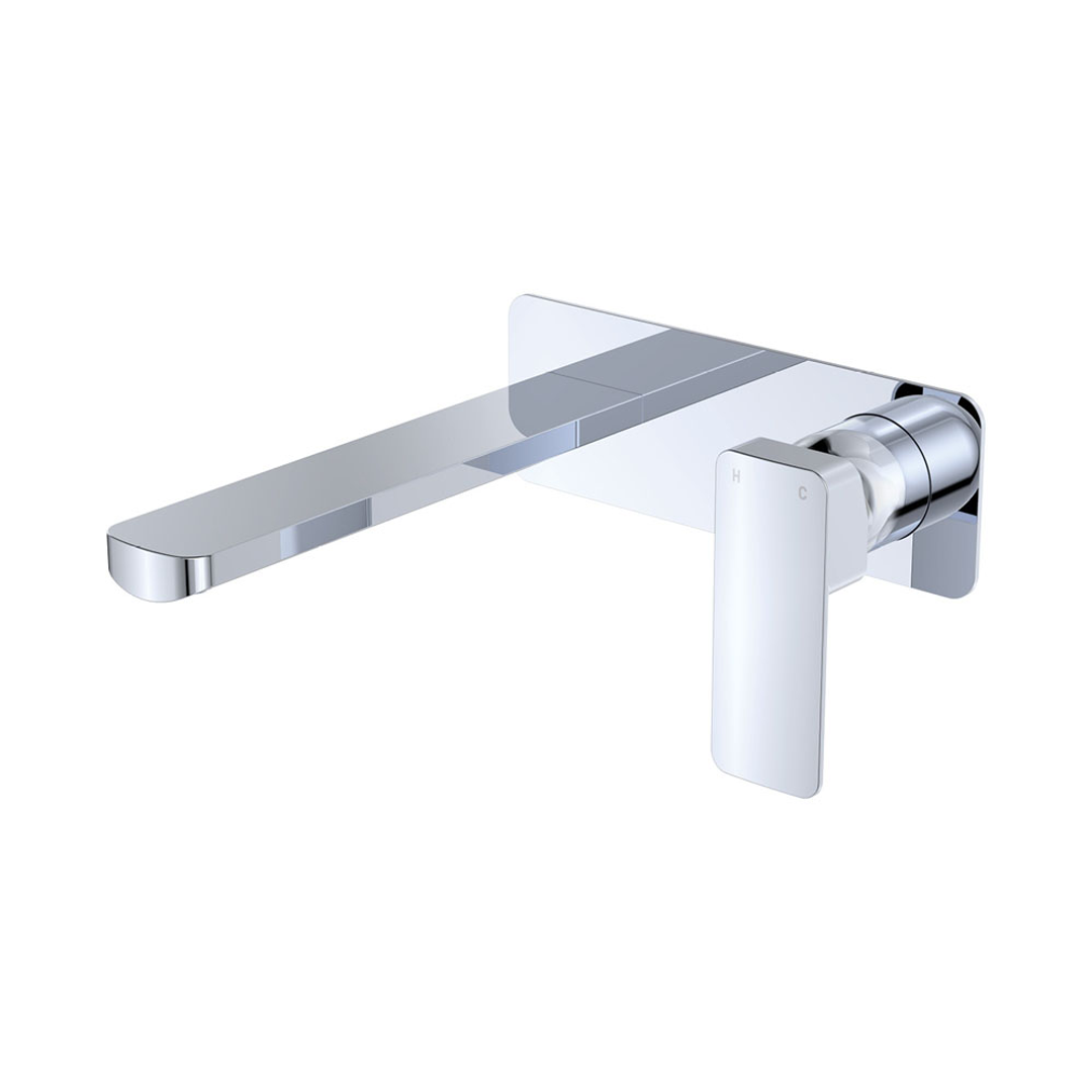 Fienza Tono Basin/Bath Wall Mixer 200mm Outlet Set Large Square Plates Chrome