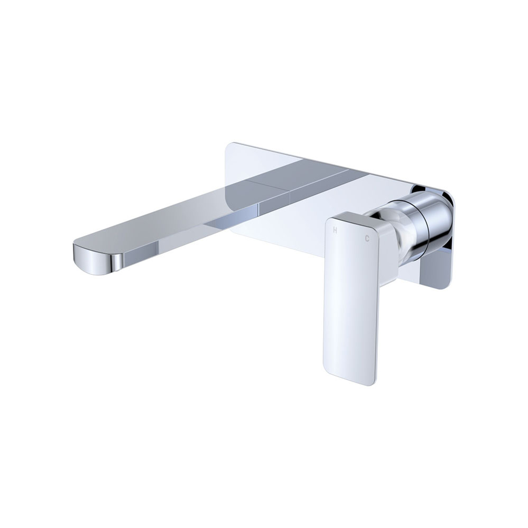 Fienza Tono Basin/Bath Wall Mixer 160mm Outlet Set Large Square Plates Chrome