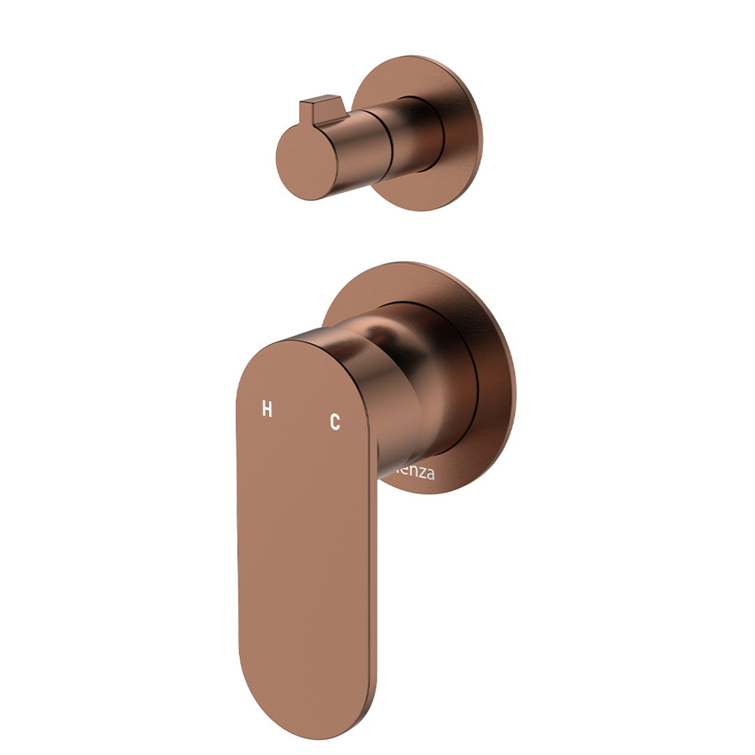 Fienza Empire Slim Wall Diverter Mixer Small Round Plates Vertical Brushed Copper Lf