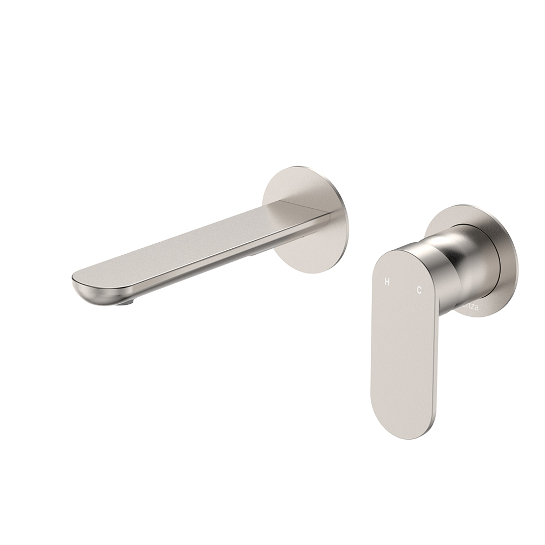 Fienza Empire Slim Basin/Bath Wall Mixer Set Round Plates 160mm Brushed Nickel Lf
