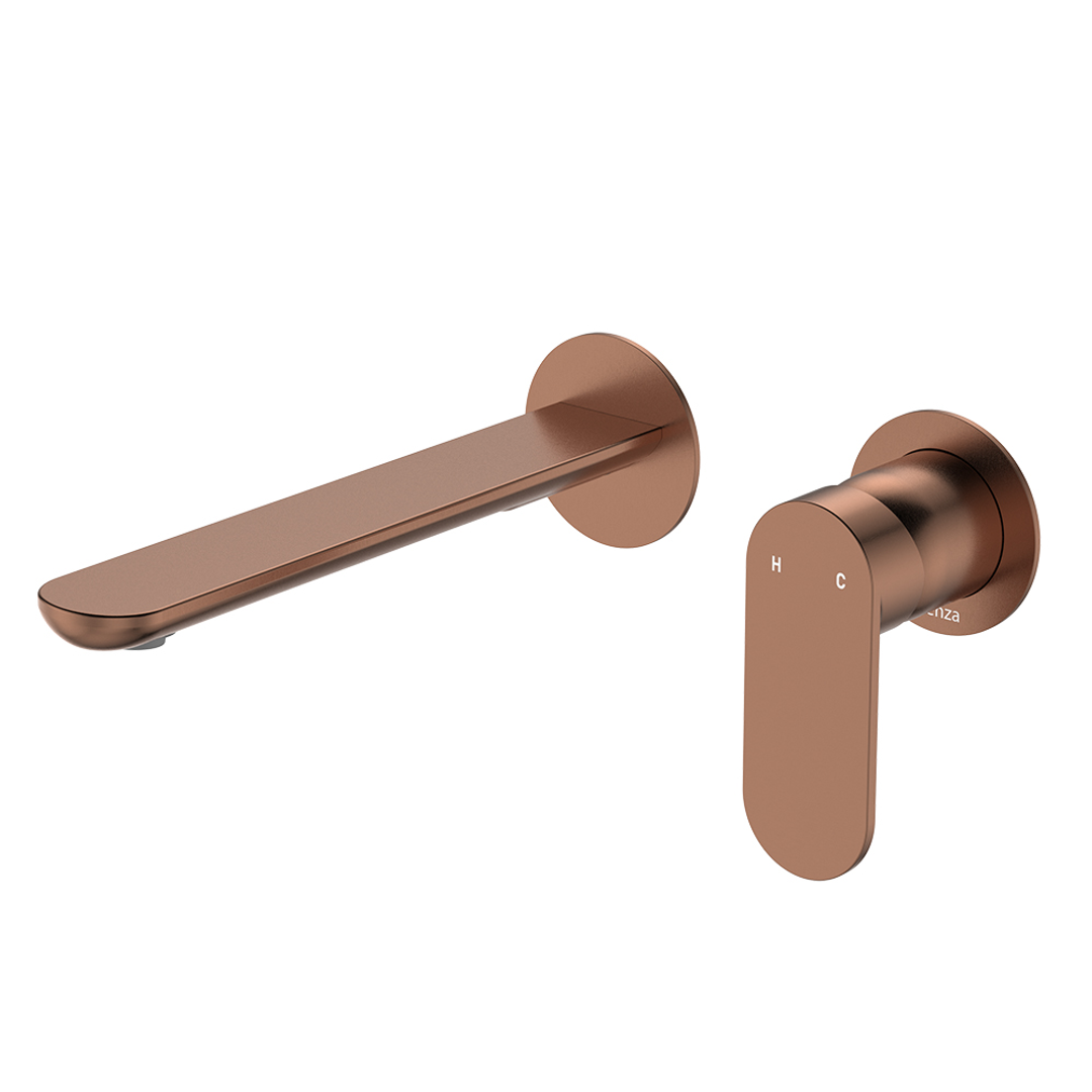 Fienza Empire Slim Basin/Bath Wall Mixer Set Round Plates 200mm Brushed Copper Lf