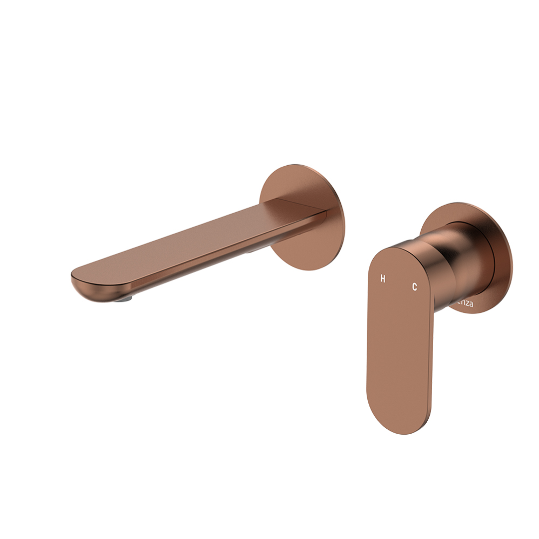 Fienza Empire Slim Basin/Bath Wall Mixer Set Round Plates 160mm Brushed Copper Lf