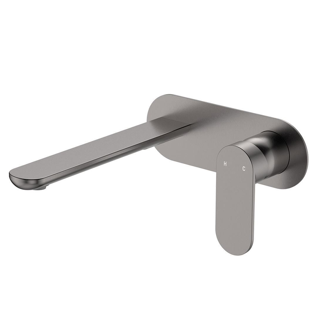 Fienza Empire Slim Basin/Bath Wall Mixer Set Oval Plate 200mm Gun Metal Lf