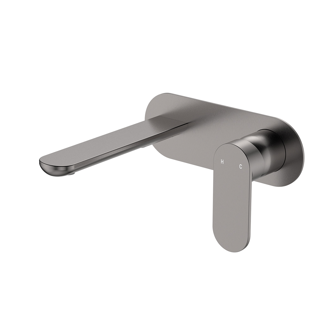 Fienza Empire Slim Basin/Bath Wall Mixer Set Oval Plate 160mm Gun Metal Lf