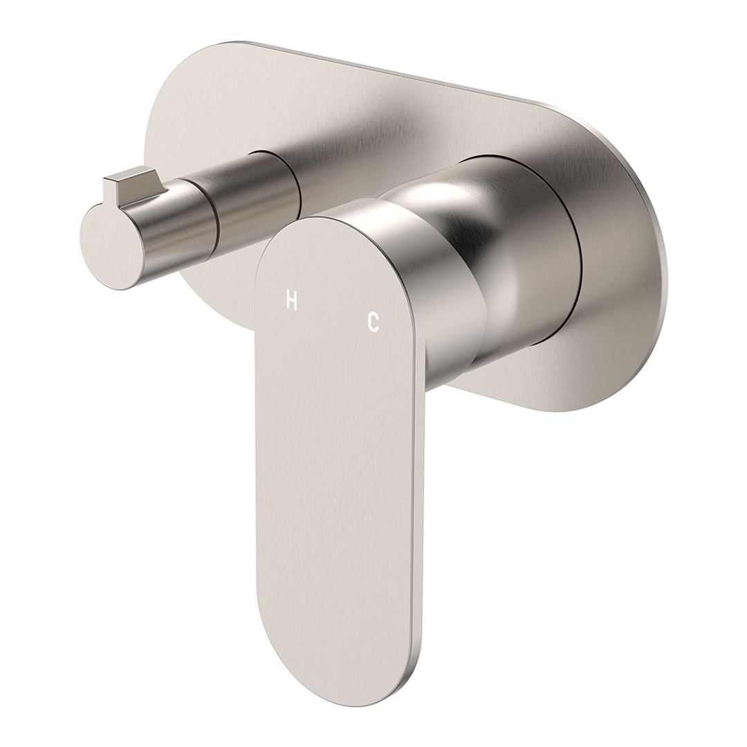 Fienza Empire Slim Wall Diverter Mixer Large Oval Plate Horizontal Brushed Nickel Lf