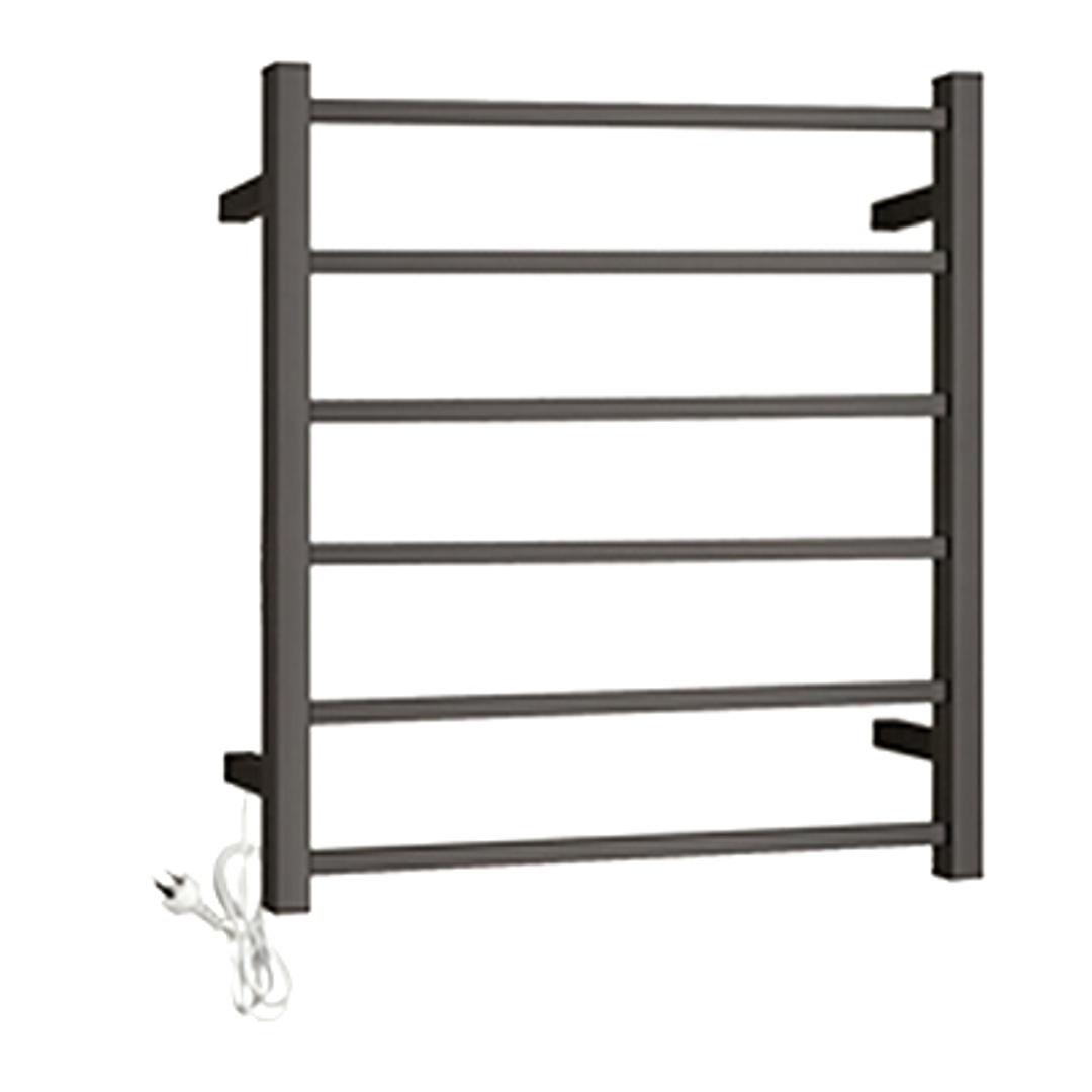 Otti Square Electric Heated Towel Rack 6 Bars Universal Inlet Stainless Steel Gun Metal