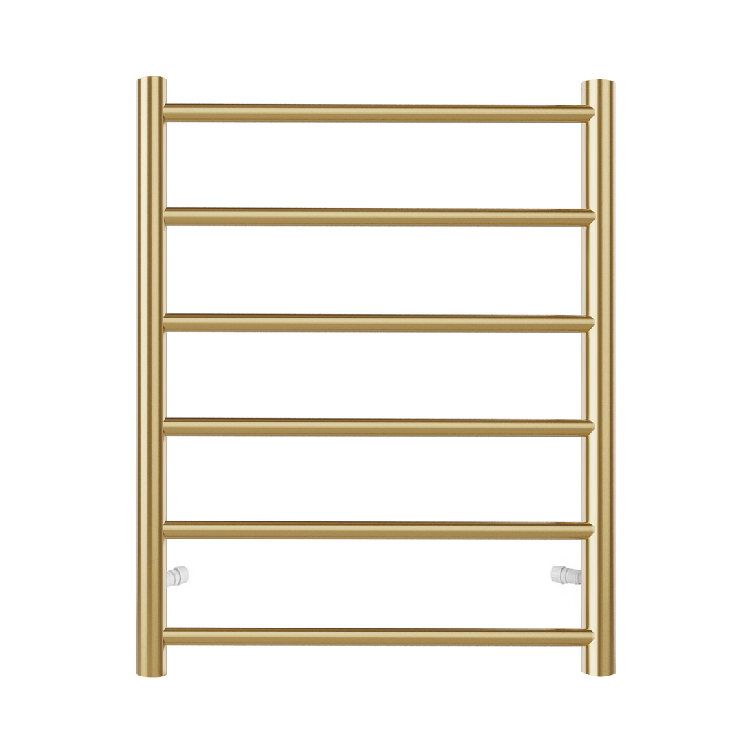 Otti Round Stainless Steel Brushed Gold Electric Heated Towel Rack 6 Bars Universal Inlet