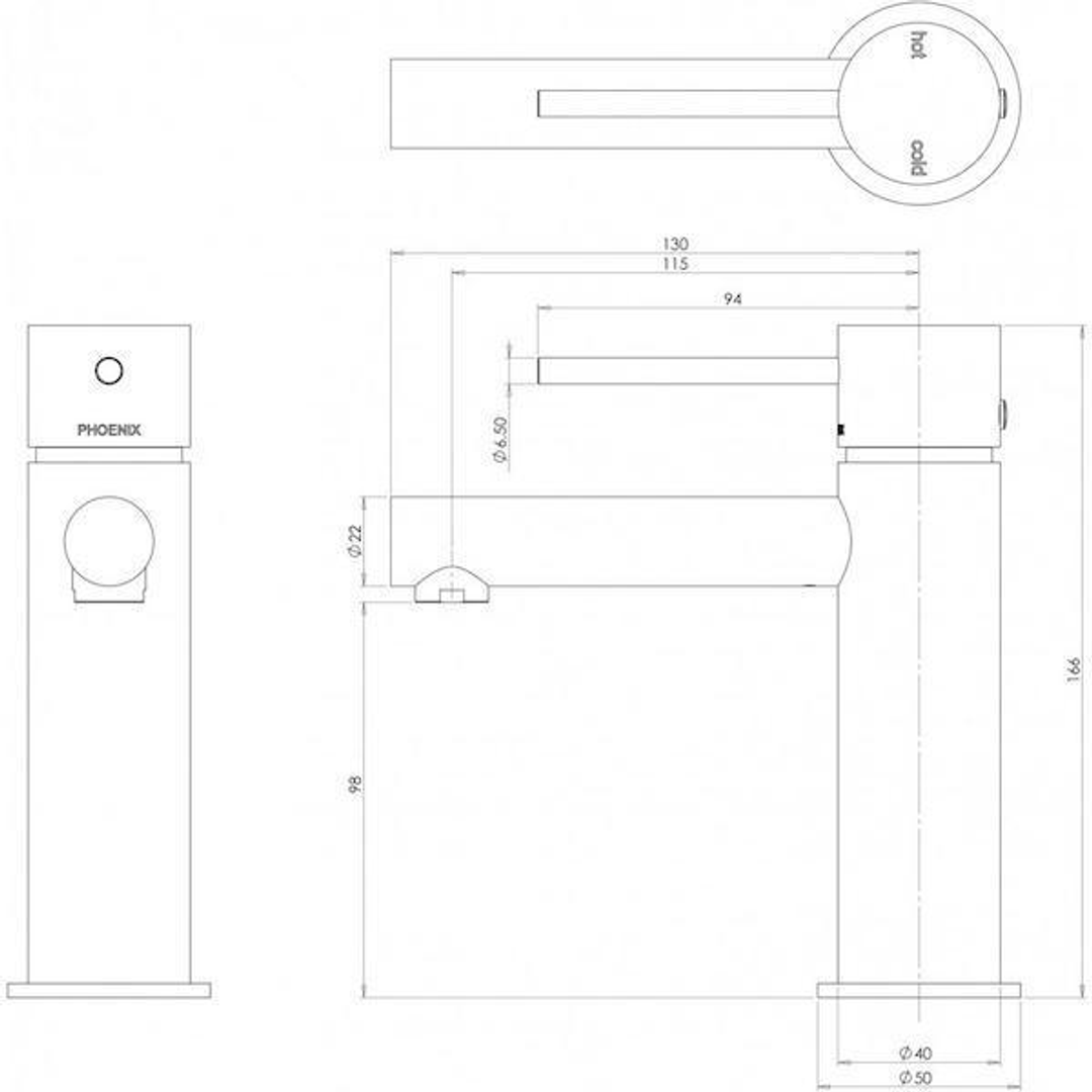 Phoenix Vivid Slimline Basin Mixer Matte Black