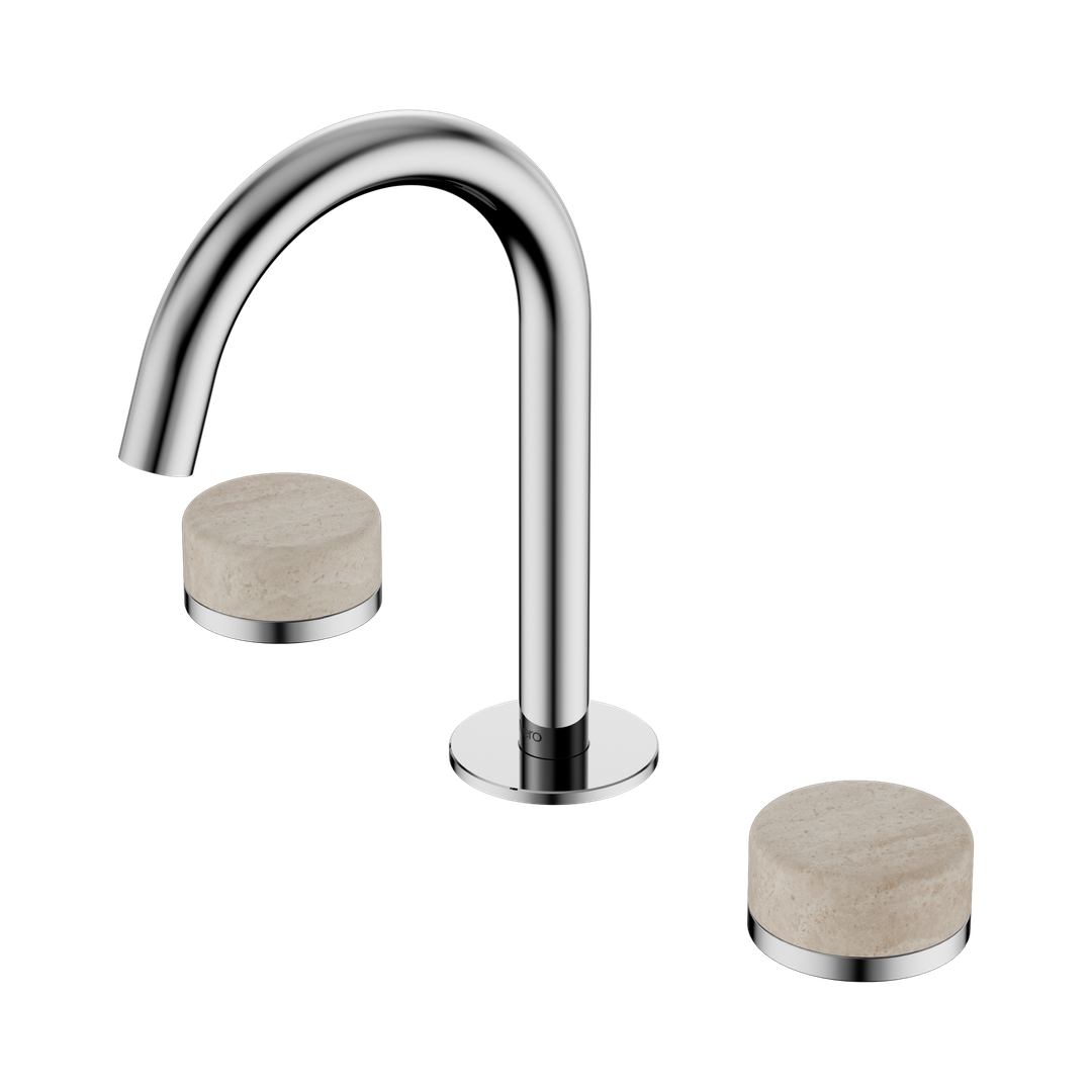 Nero Serenity Basin Set Arc Spout With Rome Travertine Handle Chrome