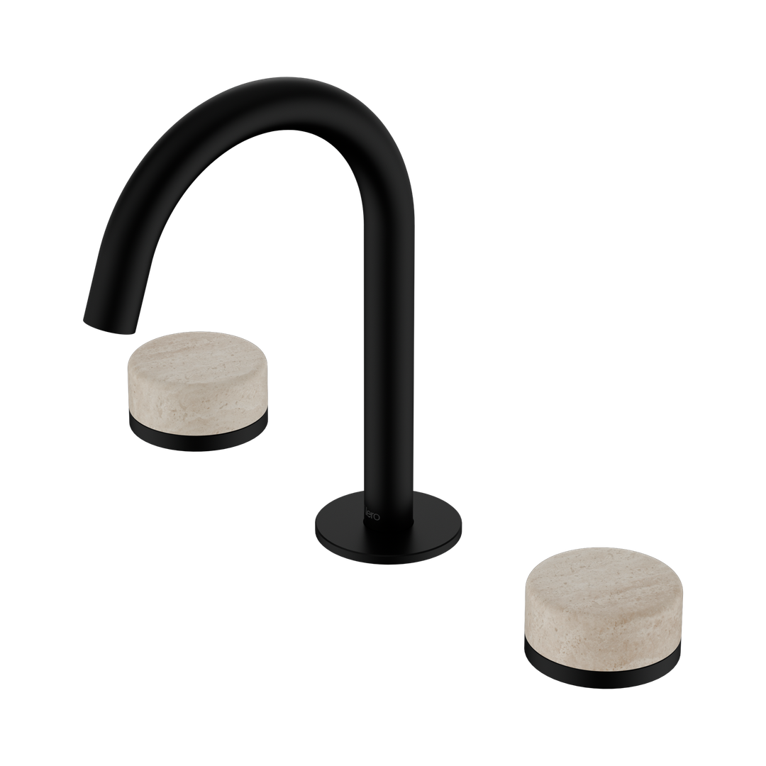 Nero Serenity Basin Set Arc Spout With Rome Travertine Handle Matte Black