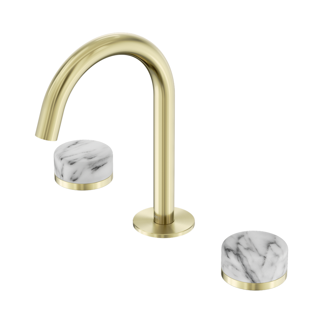 Nero Serenity Basin Set Arc Spout With Arabescato Corchia Handle Brushed Gold