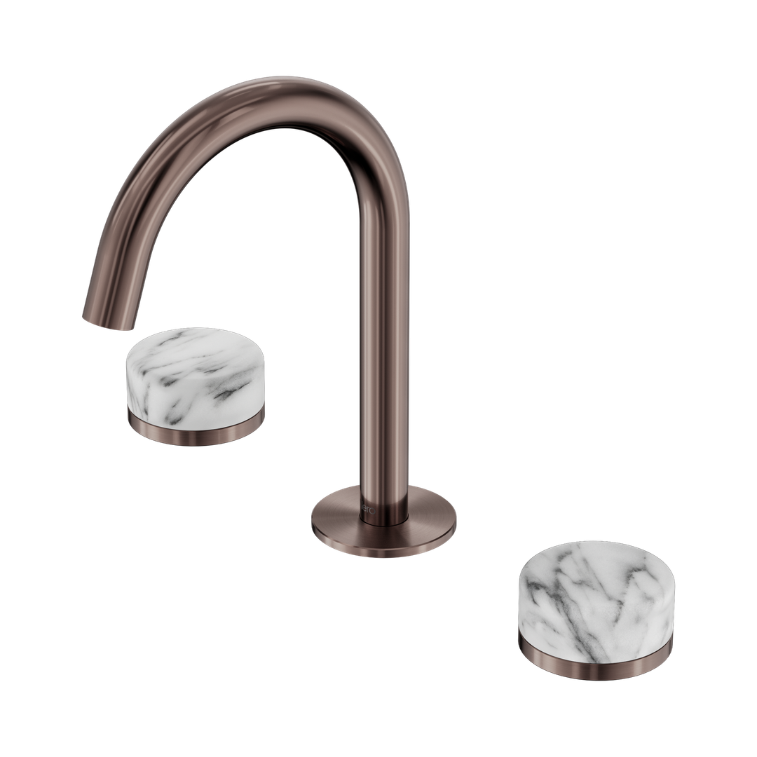 Nero Serenity Basin Set Arc Spout With Arabescato Corchia Handle Brushed Bronze