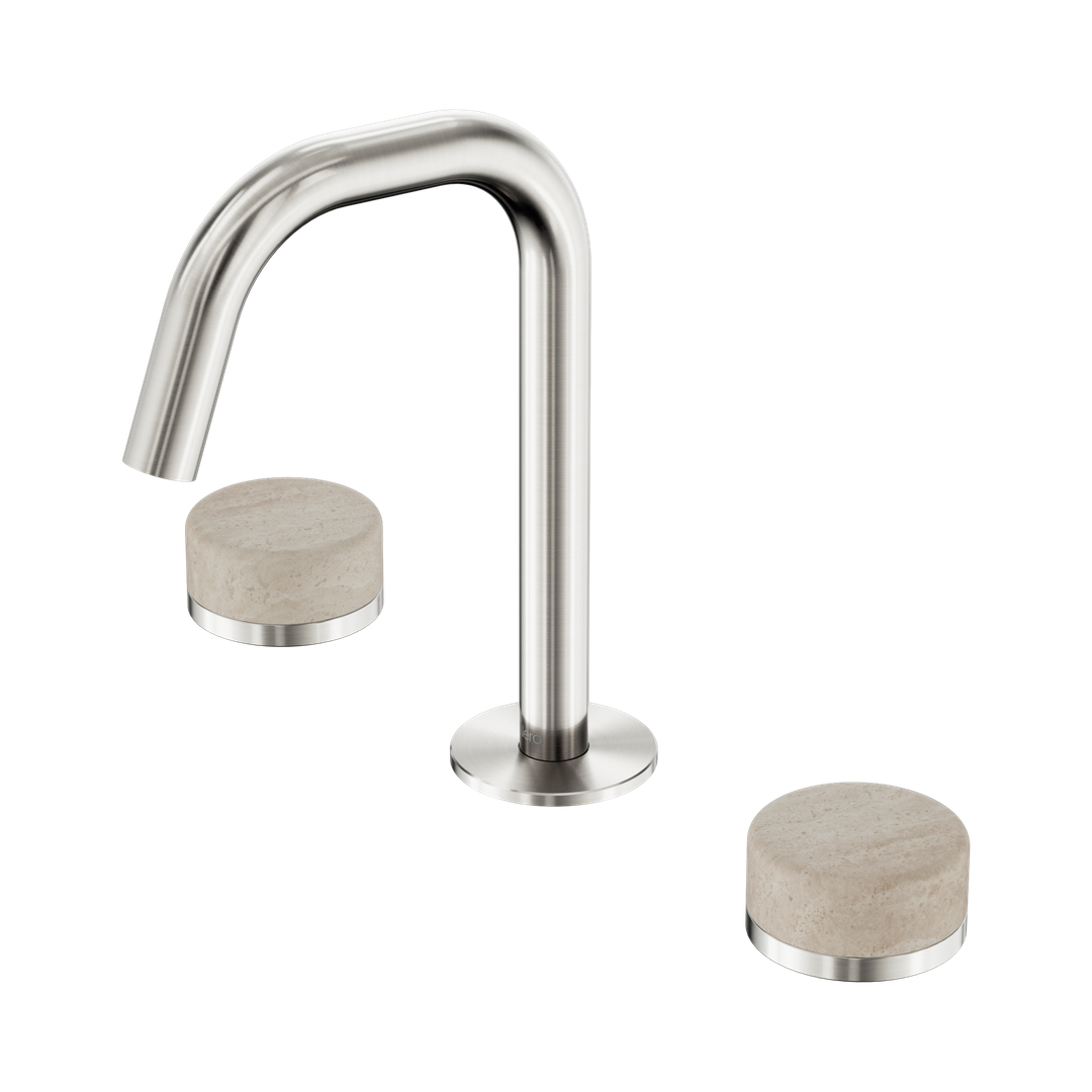 Nero Serenity Basin Set Edge Spout With Rome Travertine Handle Brushed Nickel